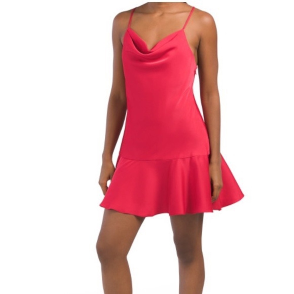 AIDAN MATTOX 6 Halter satin Cowl Fit And Flare mini Dress‎ flounce hem cocktail